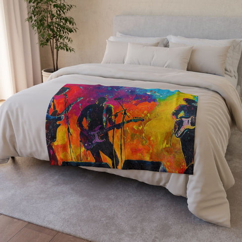 Neon Stadium Concert Lightshow — 50×60 Plush Throw Blanket — Draped Over Sofa & Bed Lifestyle View