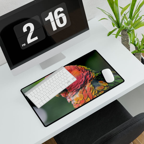 Colorful Parrot with Fractal Feathers — XXL Gaming Desk Mat — Gaming & Workspace Desk Setup View