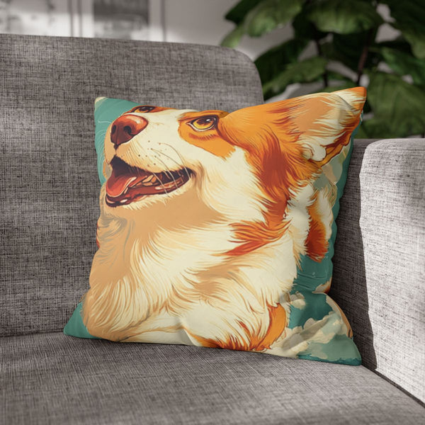 Corgi Flying over the Map of the United Kingdo — Double-Sided Cushion Cover — Sofa & Armchair Living Room Lifestyle View