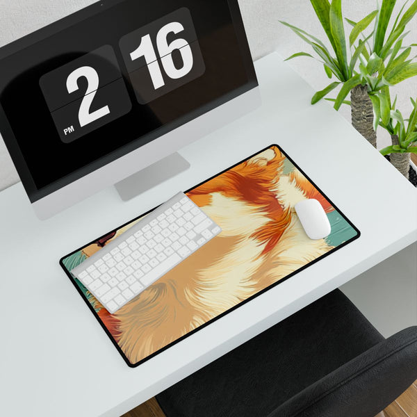 Corgi Flying over the Map of the United Kingdo — XXL Gaming Desk Mat — Gaming & Workspace Desk Setup View