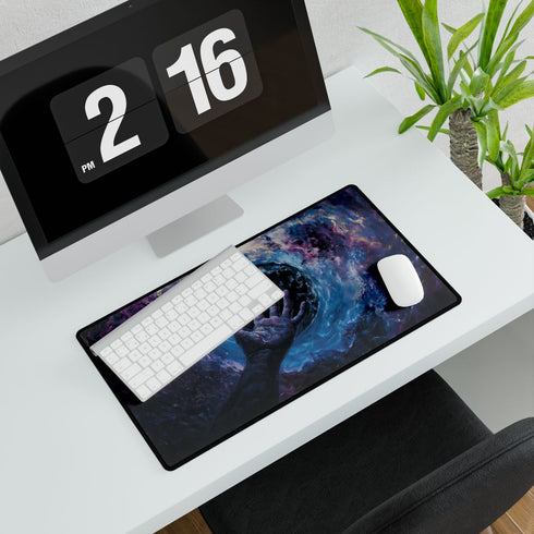 Cosmic Hand Reaching from Black Hole — XL & XXL Desk Mat — Gaming & Workspace Desk Setup View