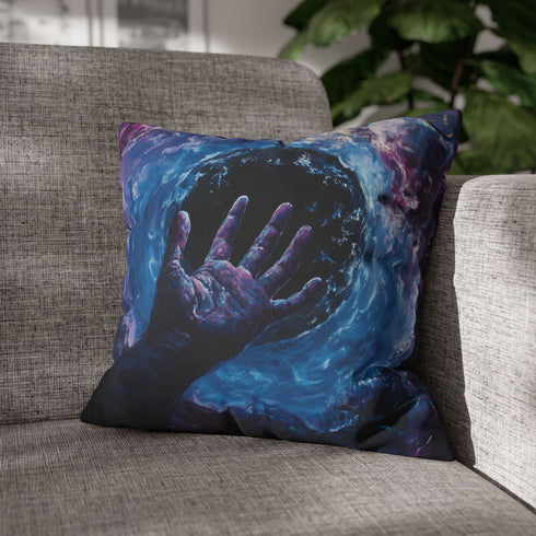 Cosmic Hand Reaching from Black Hole — Double-Sided Cushion Cover — Sofa & Armchair Living Room Lifestyle View