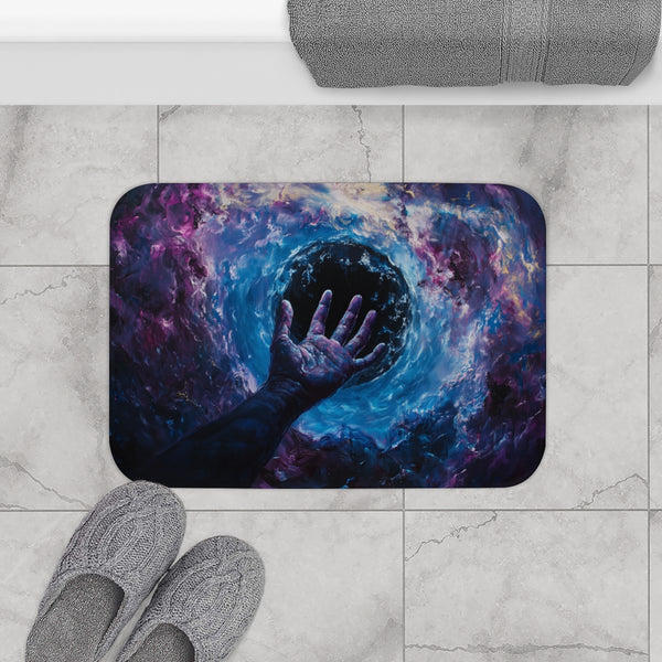 Cosmic Hand Reaching from Black Hole — Memory Foam Bath Mat — Modern Bathroom Floor Lifestyle View