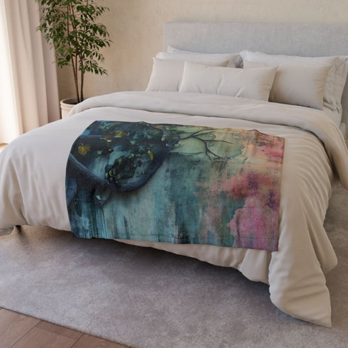 Cosmic Vines Climbing a City Wall Plush Fleece Throw Blanket