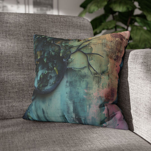 Cosmic Vines Climbing City Wall — Double-Sided Cushion Cover — Sofa & Armchair Living Room Lifestyle View
