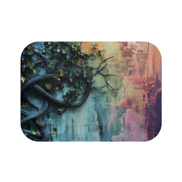 Cosmic Vines Climbing City Wall — Memory Foam Bath Mat — Top-Down Memory Foam Bath Mat View
