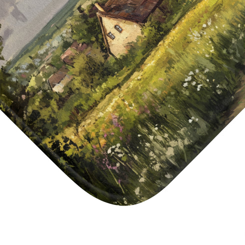 Countryside Village — Non-Slip Bath Mat — Cushioned Memory Foam & Non-Slip Backing Detail