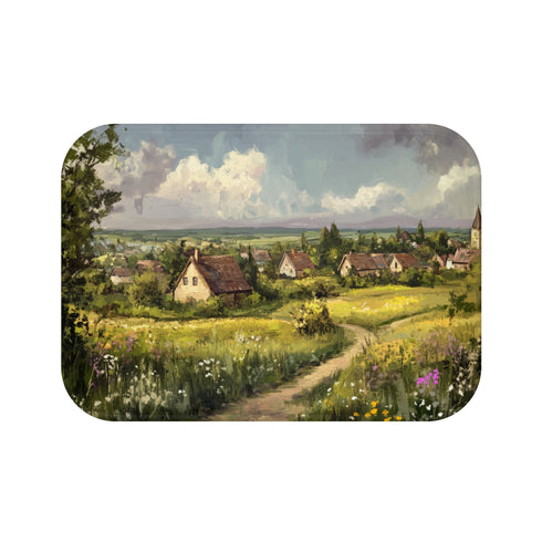 Countryside Village — Non-Slip Bath Mat — Top-Down Velvet Microfibre Artwork View