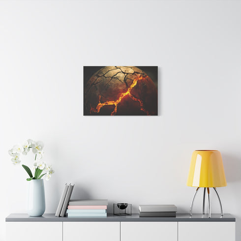 Cracked Planet with Lava Veins (Edition V) — 24×16 Canvas Wall Art — Living Room Wall Lifestyle View
