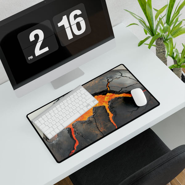 Cracked Planet with Lava Veins — XL Gaming Desk Mat — Gaming & Workspace Desk Setup View