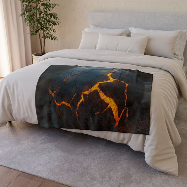 Cracked Planet with Lava Veins — Plush Fleece Throw Blanket — Drape over Sofa & Bed Lifestyle View
