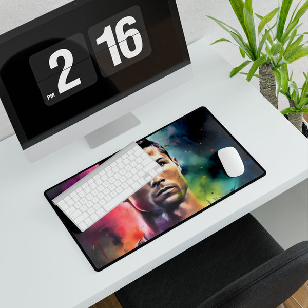 Cristiano Ronaldo Watercolor Neon Colors — XXL Gaming Desk Mat — Gaming & Workspace Desk Setup View