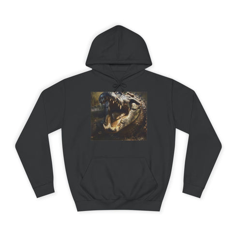 Crodcodile Painting Graphic Unisex College Hoodie - Jet Black Front