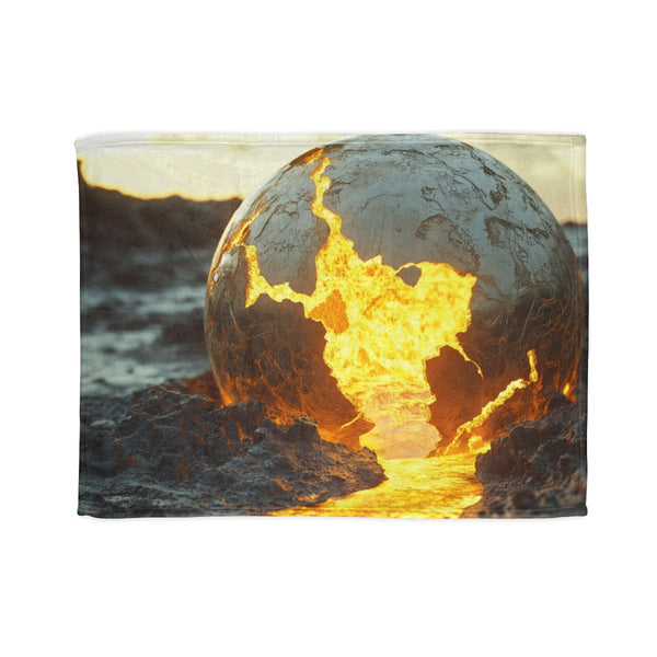 Crumbling Planet Leaking Golden Lava Plush Fleece Throw Blanket