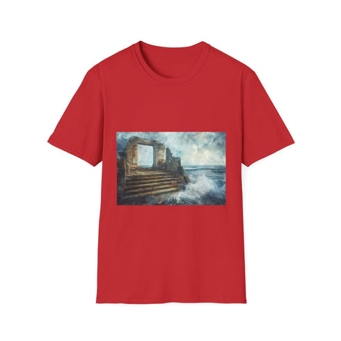 Crystal Tide Sweeping Over Ruins Graphic Unisex Softstyle T-Shirt - Red Variant