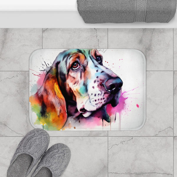 Adorable Basset Hound Puppy Peeking Out — Non-Slip Bath Mat — Bathroom Floor Lifestyle View
