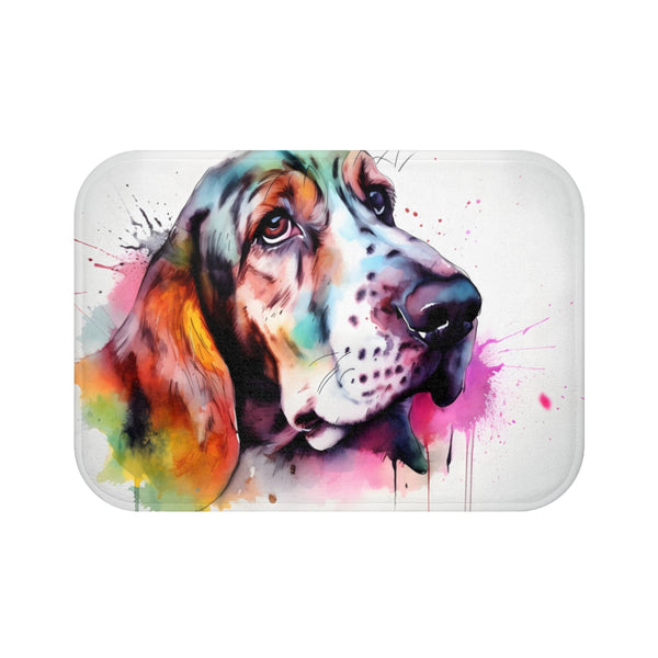 Adorable Basset Hound Puppy Peeking Out — Non-Slip Bath Mat — Top-Down Velvet Microfibre Artwork View