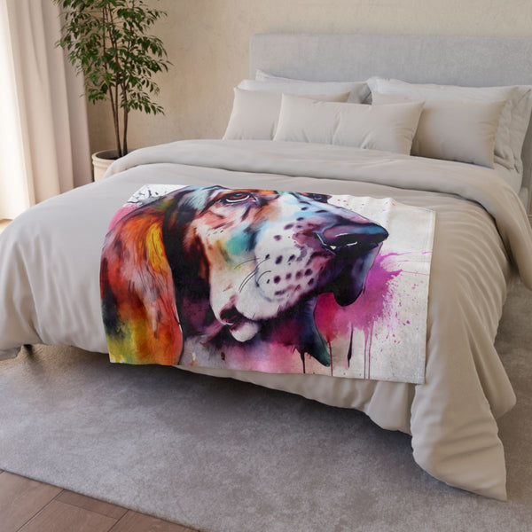 Adorable Basset Hound Puppy Peeking Out — 50×60 Plush Throw Blanket — Draped Over Sofa & Bed Lifestyle View