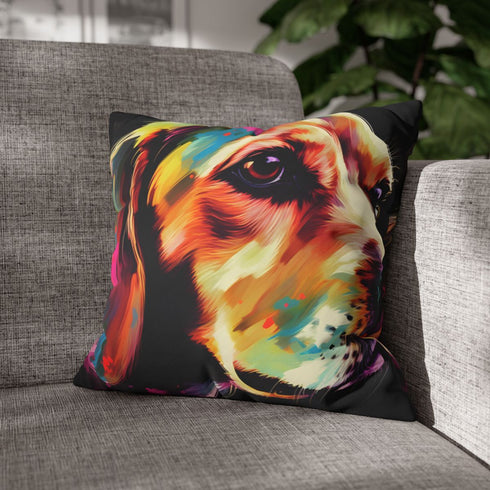 Cute Beagle — 40×40 Cushion Cover — Sofa & Living Room Lifestyle View
