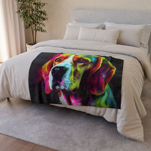 Adorable Beagle Puppy Peeking Out — 50×60 Plush Throw Blanket — Draped Over Sofa & Bed Lifestyle View