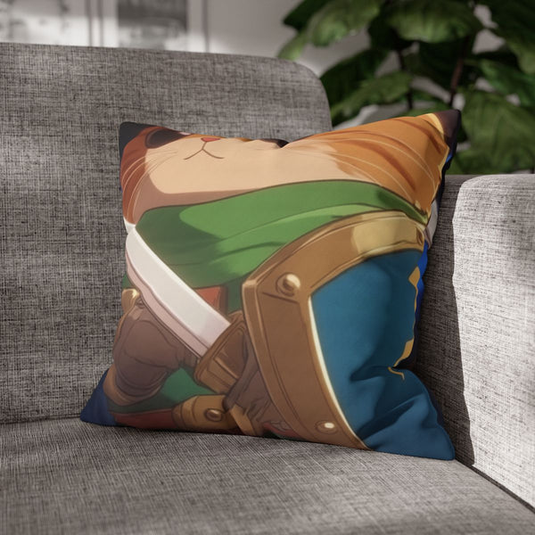 Cute Cat Knight with Cathode Ray Tube Sword And — 40×40 Cushion Cover — Sofa & Armchair Living Room Lifestyle View