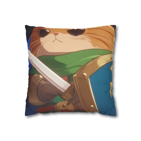 Cute Cat Knight with Cathode Ray Tube Sword And — 40×40 Cushion Cover — Front 40×40 cm Square Cushion View