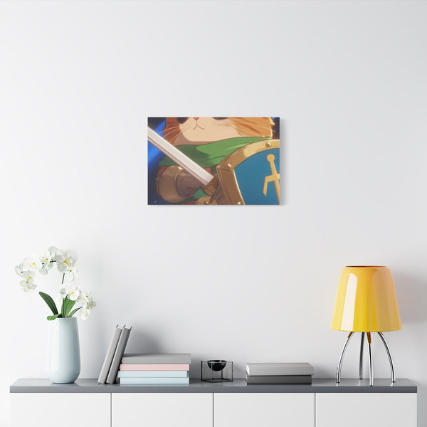 Cute Cat Knight with Cathode Ray Tube Sword And — 24×16 Canvas Wall Art — Living Room Wall Lifestyle View