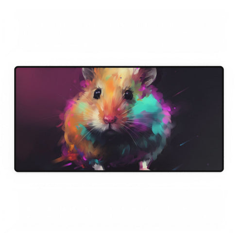 Cute Hamster Watercolor Neon Colors — XL Gaming Desk Mat — Full Top-Down Artwork View