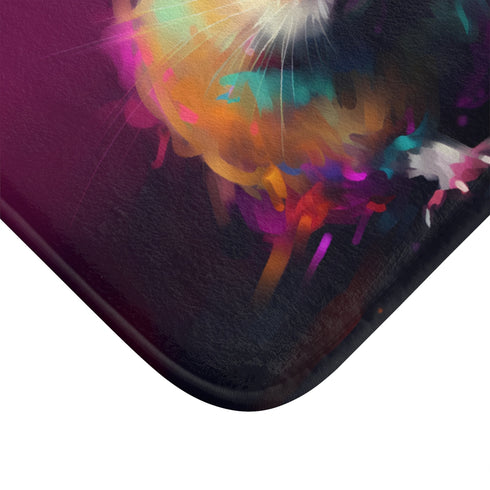 Cute Hamster Watercolor Neon Colors Luxury Memory Foam Bath Mat - Microfibre Texture Close-Up