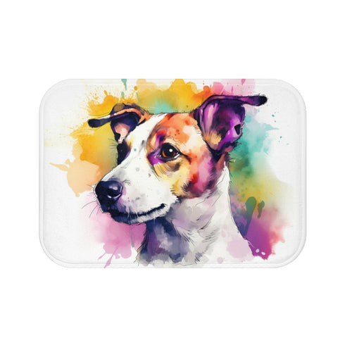 Cute Jack Russell — Non-Slip Bath Mat — Top-Down Velvet Microfibre Artwork View