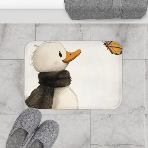 Cute Little Duck Wearing Dark Yellow Luxury Memory Foam Bath Mat - Bathroom Lifestyle View