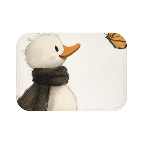 Cute Little Duck Wearing Dark Yellow Luxury Memory Foam Bath Mat - Top View