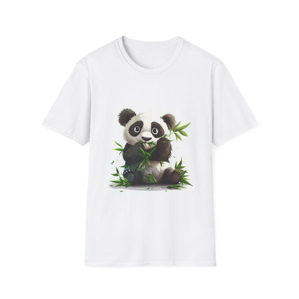 Cute Panda Eating Bamboo — Graphic Cotton T-Shirt — Front Graphic Print View