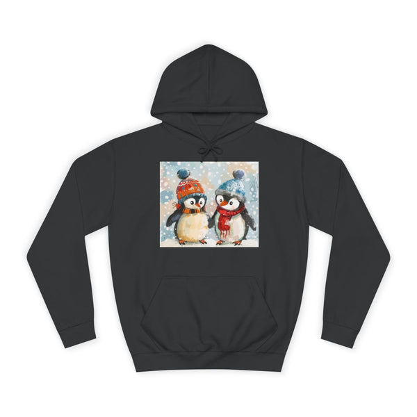 Cute Penguins with Winter Hats — Heavyweight Graphic Hoodie — Front Heavyweight Fleece Hoodie View