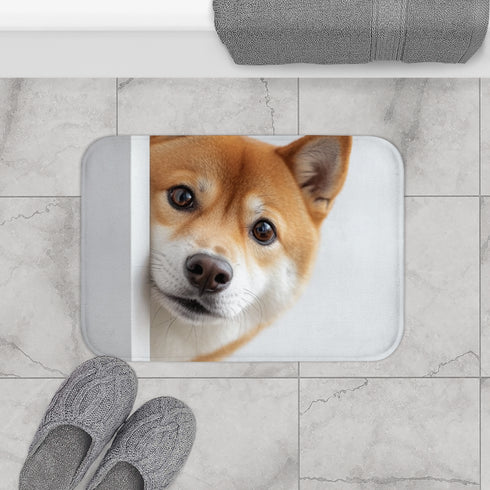 Cute Shiba Inu Peeking Out Luxury Memory Foam Bath Mat - Bathroom Lifestyle View
