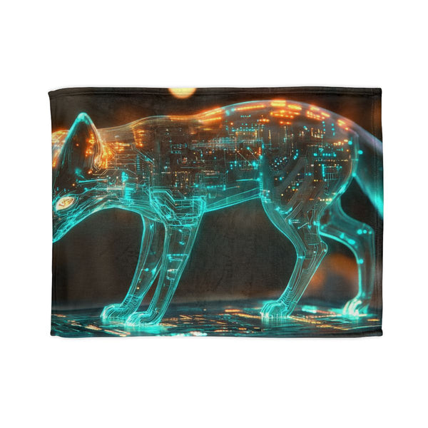 Cyber Fox with Glowing Circuitry (Edition II) — Plush Fleece Throw Blanket — Full Spread Plush Fleece Artwork View