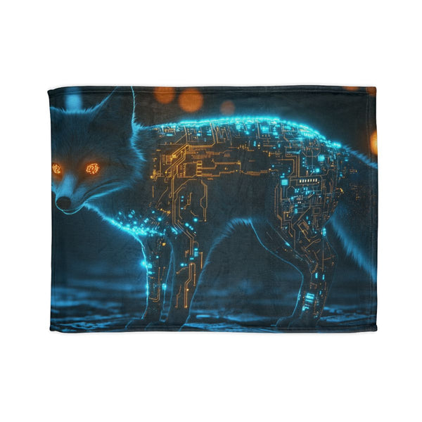 Cyber Fox with Glowing Circuitry (Edition III) — Plush Fleece Throw Blanket — Full Spread Plush Fleece Artwork View