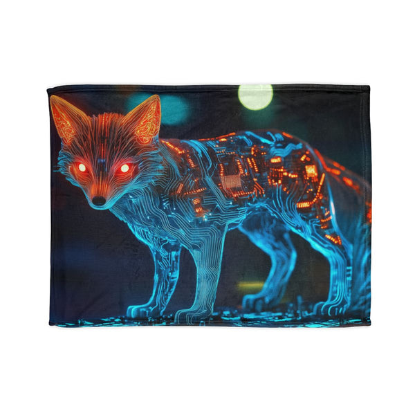 Cyber Fox with Glowing Circuitry (Edition IV) — Plush Fleece Throw Blanket — Full Spread Plush Fleece Artwork View