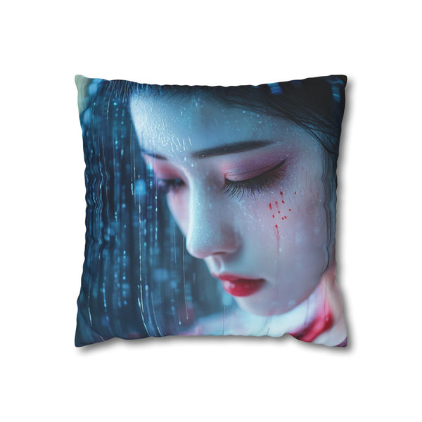 Cyber Geisha Under Data Rain — Double-Sided Cushion Cover — Front Double-Sided Cushion View