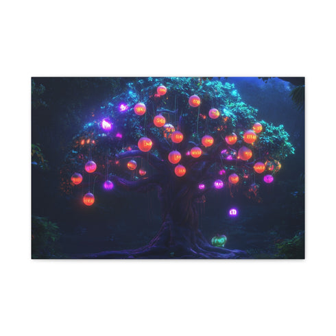 Cyber Tree with Neon Fruit (Edition III) — 24×16 Canvas Wall Art — Front Gallery-Wrapped Canvas View