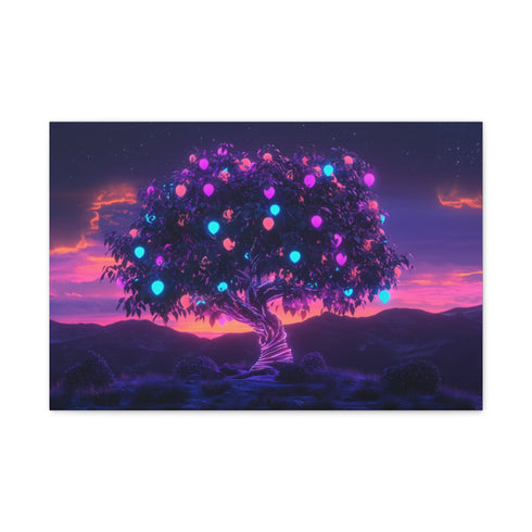 Cyber Tree with Neon Fruit (Edition V) — 24×16 Canvas Wall Art — Front Gallery-Wrapped Canvas View