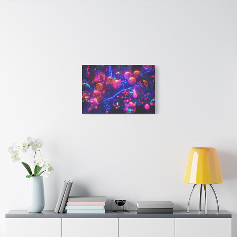 Cyber Tree with Neon Fruit — Stretched Canvas Wall Art — Living Room Wall Lifestyle View