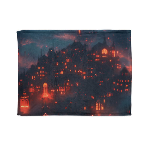 Cyber Village above Clouds of Flame Plush Fleece Throw Blanket