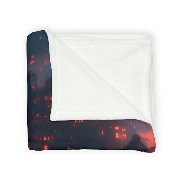 Cyber Village above Clouds of Flame Plush Fleece Throw Blanket