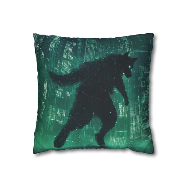 Cyber Wolf Running Through Code Rain — Double-Sided Cushion Cover — Front Double-Sided Cushion View