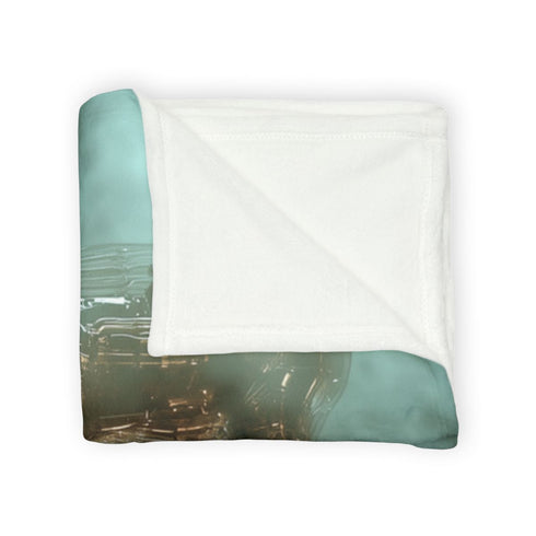 Cybernetic Deer Walking Through Vapor — 50×60 Plush Throw Blanket — Draped Over Sofa & Bed Lifestyle View