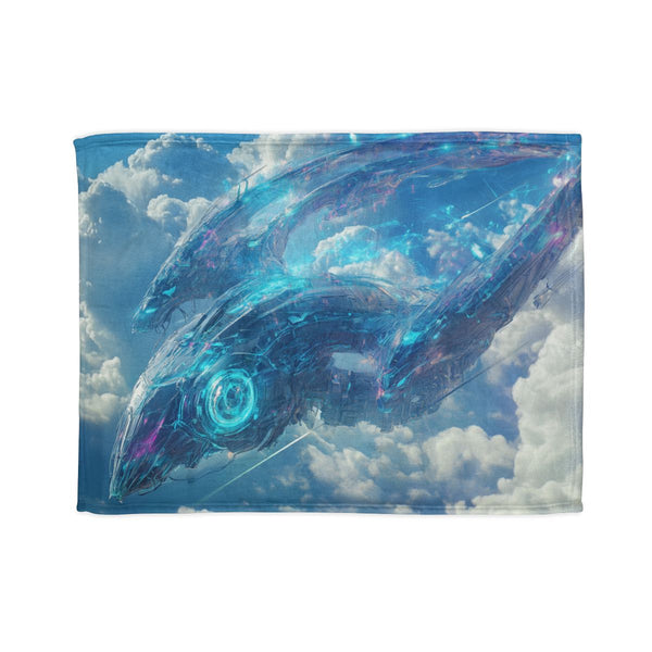 Cybernetic Dragon in the Sky (Edition II) — Plush Fleece Throw Blanket — Full Spread Plush Fleece Artwork View
