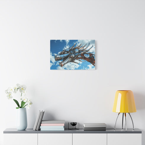 Cybernetic Dragon in the Sky — Stretched Canvas Wall Art — Living Room Wall Lifestyle View