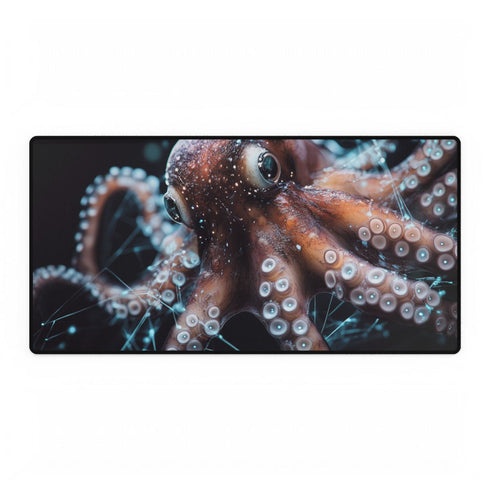 Cybernetic Octopus Tangled in Data Lines — XL & XXL Desk Mat — Full Top-Down Artwork View