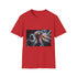 Cybernetic Octopus Tangled in Data Lines Graphic Unisex Softstyle T-Shirt - Red Variant
